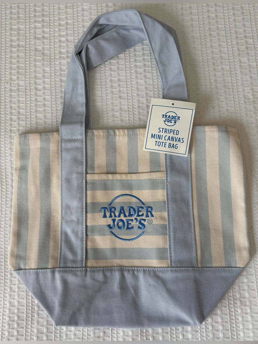 Trader Joe's Light Blue Striped Mini Canvas Tote Bag